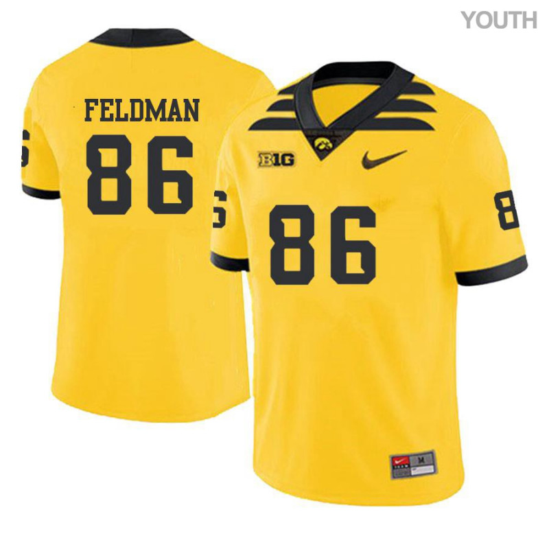 Youth Iowa Hawkeyes NCAA #86 Noah Feldman Yellow Authentic Nike Alumni Stitched College Football Jersey QM34P62CR